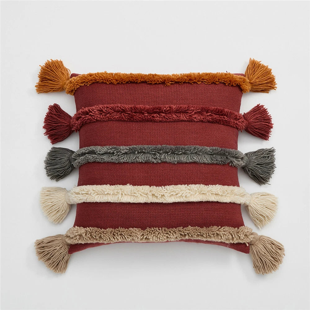 Soft Knitted Throw Cushion Tassels Waist Pillow Case Sofa Bed Pillowcase Cover