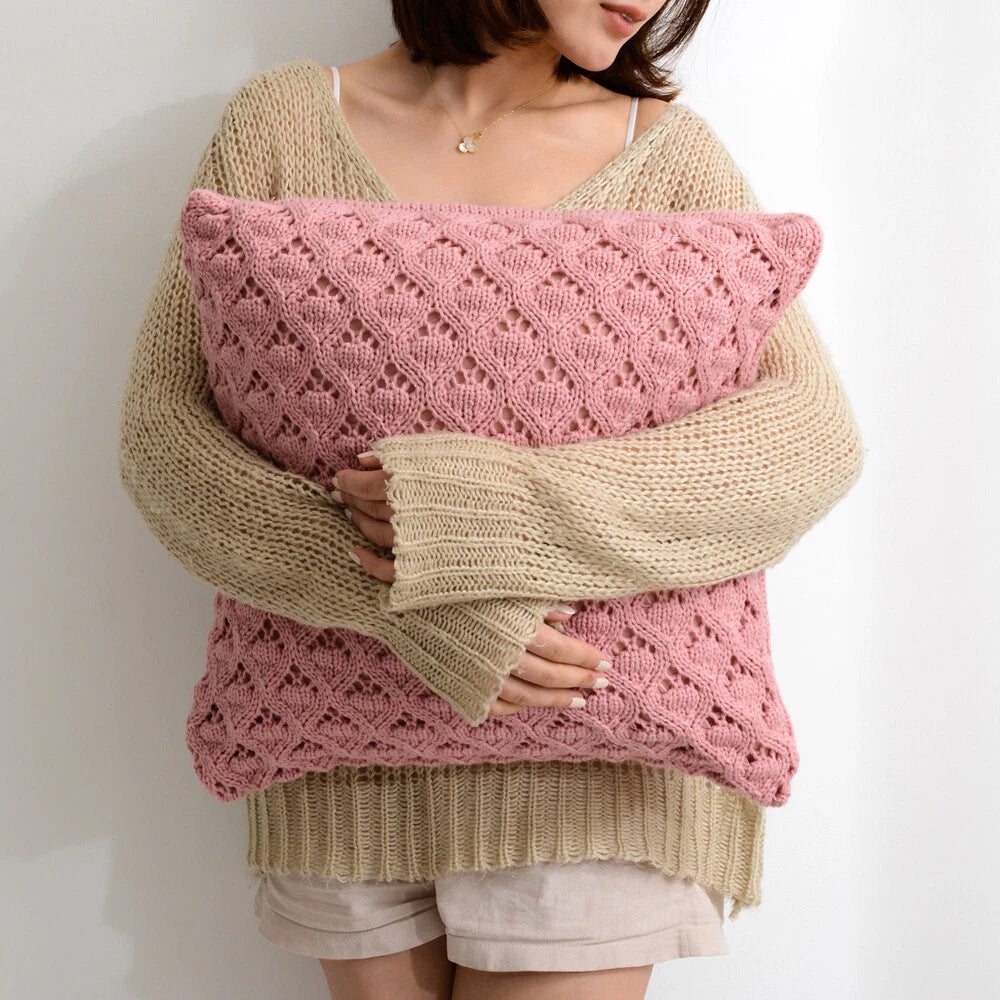 Square Knitted Hollow Pillow Case Cushion Cover Sofa Office Pillow Cover 6 Color