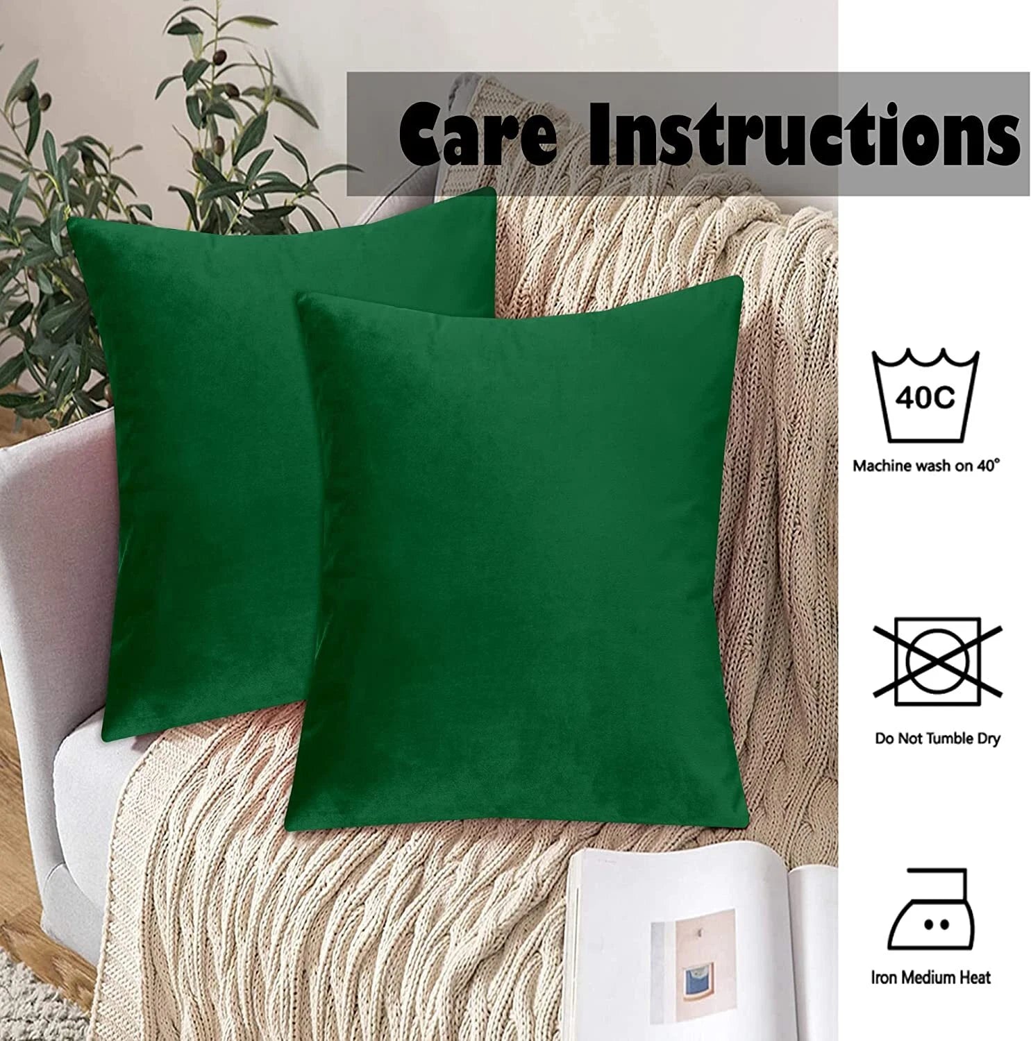 Crushed Cushion Covers or Velvet Cushions 18 x 18 Set of 2 Pair Bed Sofa Pillow