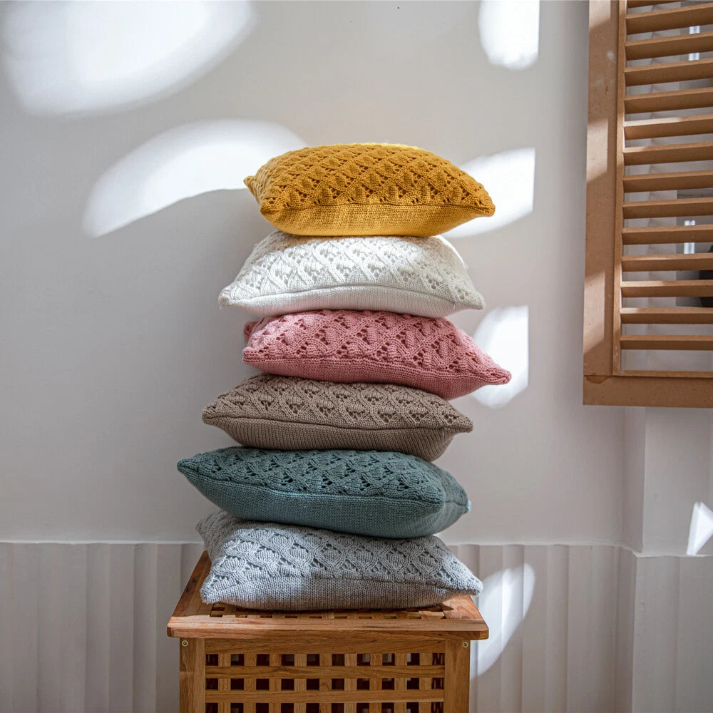 Square Knitted Hollow Pillow Case Cushion Cover Sofa Office Pillow Cover 6 Color