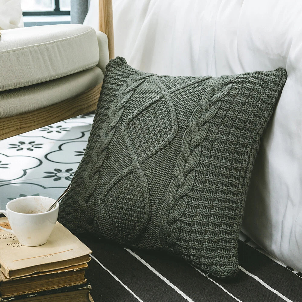 Square Knitted Throw Cushion Pillow Case Sofa Bed Office Pillow Cover Home Decor