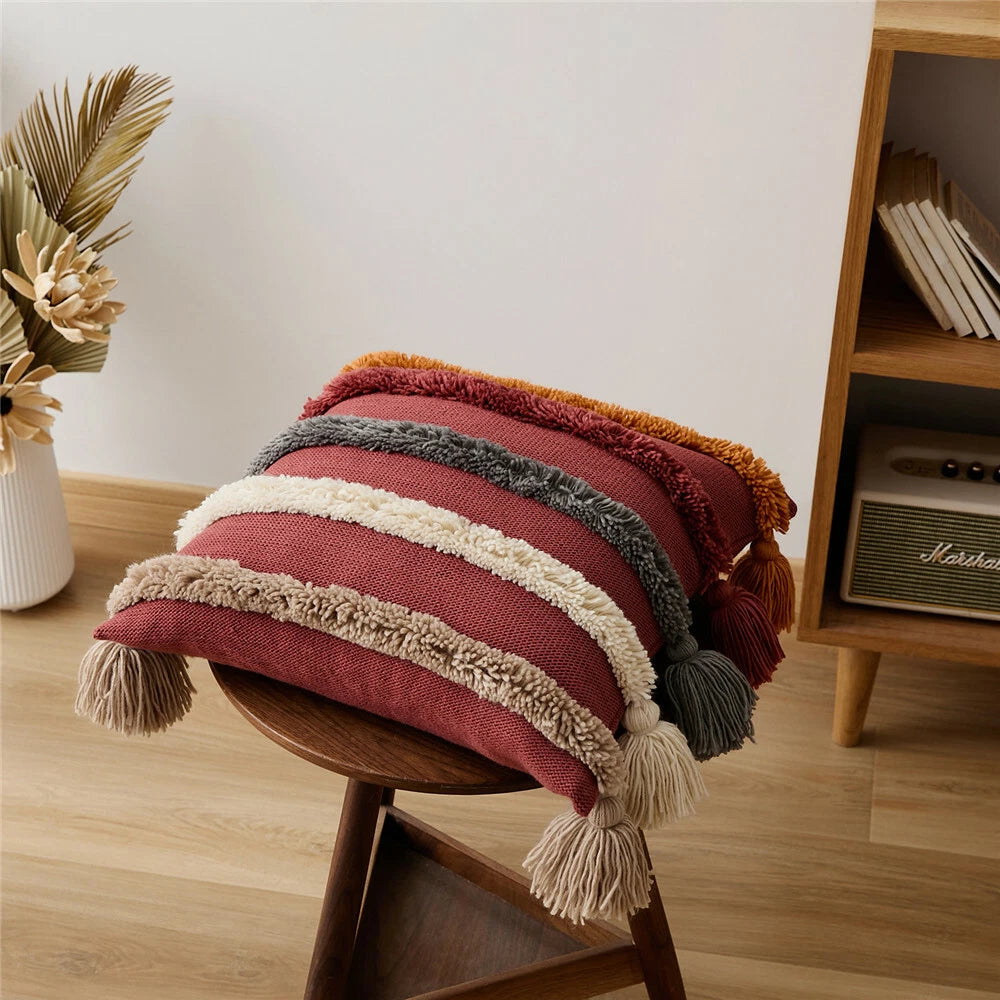Soft Knitted Throw Cushion Tassels Waist Pillow Case Sofa Bed Pillowcase Cover
