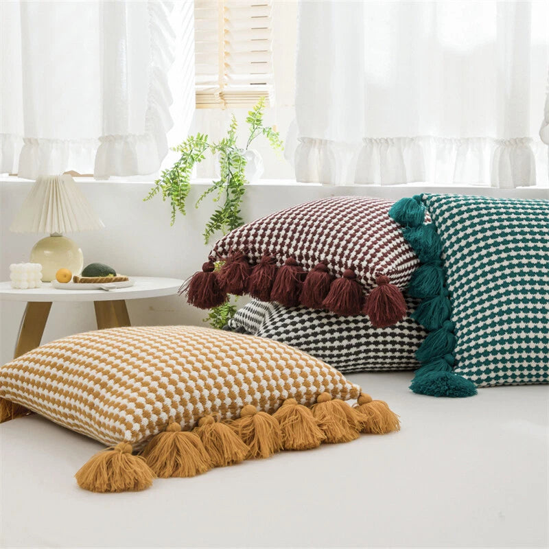 Soft Knitted Tassel Thread Throw Cushion Covers Sofa Bed Car Waist Pillowcases