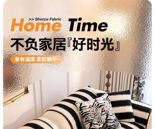 1PC Plush Sofa Mat Cover Lamb Wool Sofa Cushion White Stripes Couch Slipcover