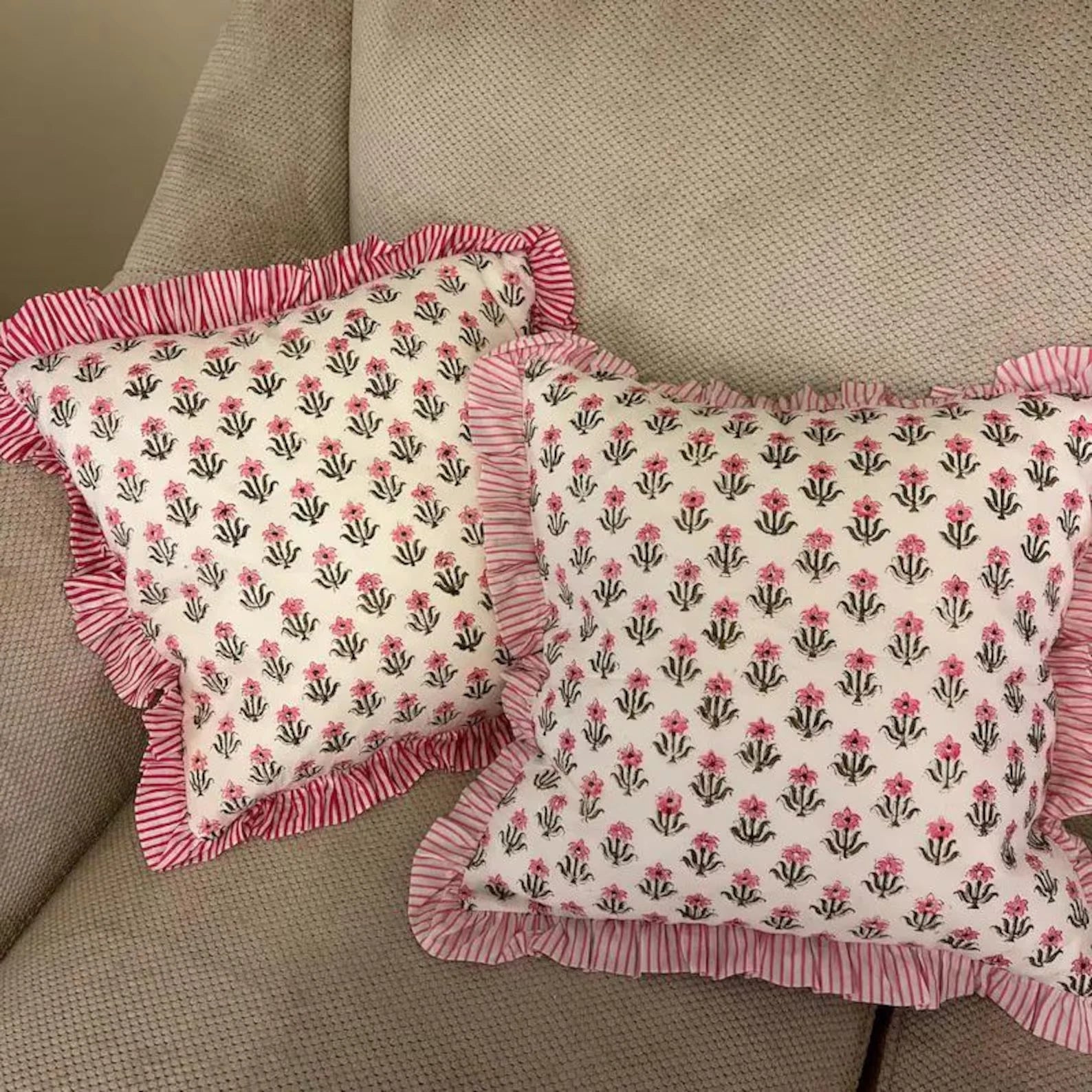 Indian Ruffle Throw Pillow Cover For Couch20x20 Inch Cotton Floral Cushion Cover