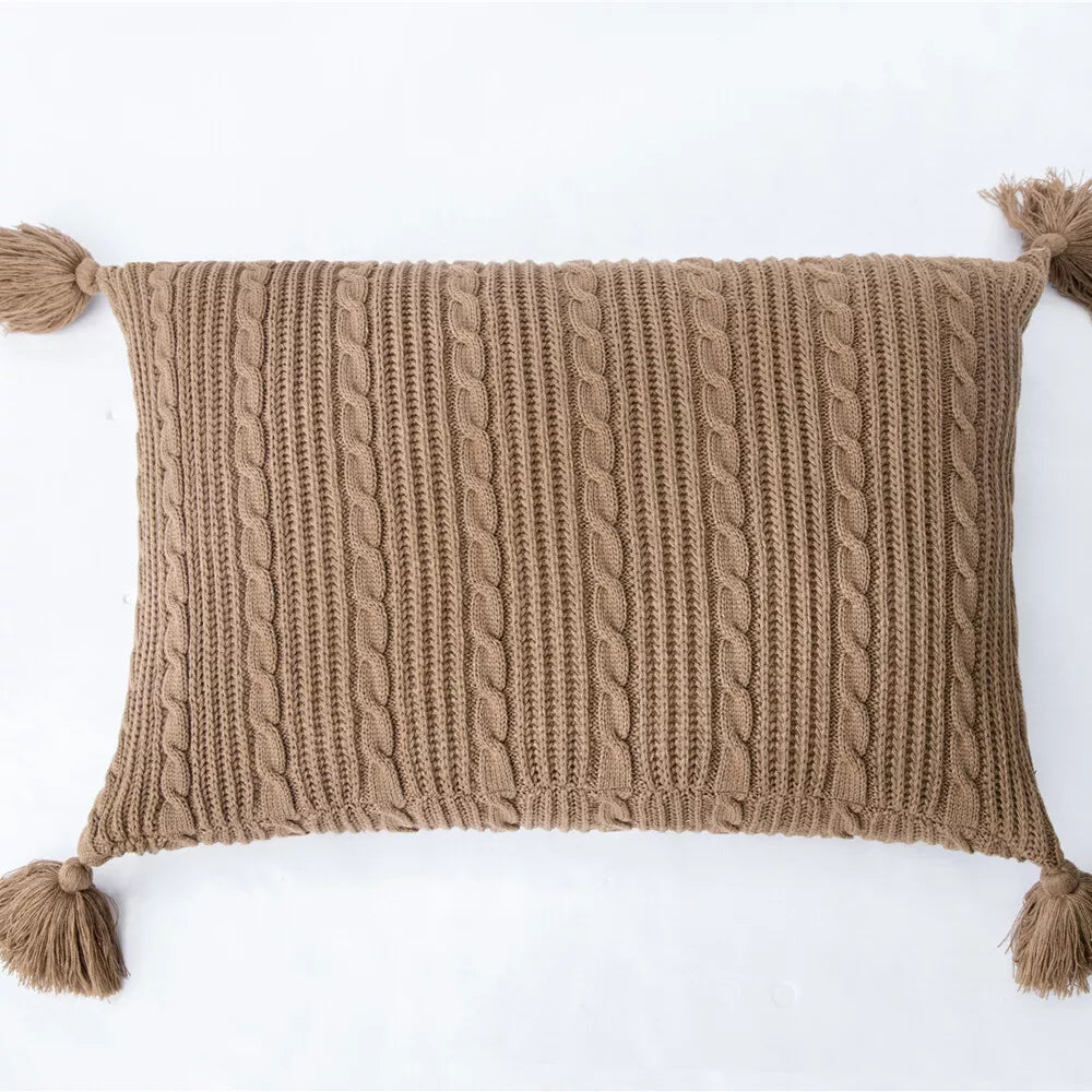 Knitted Pillow Case Tassel Pom Pom Waist Throw Sofa Bed Cushion Cover Pillows