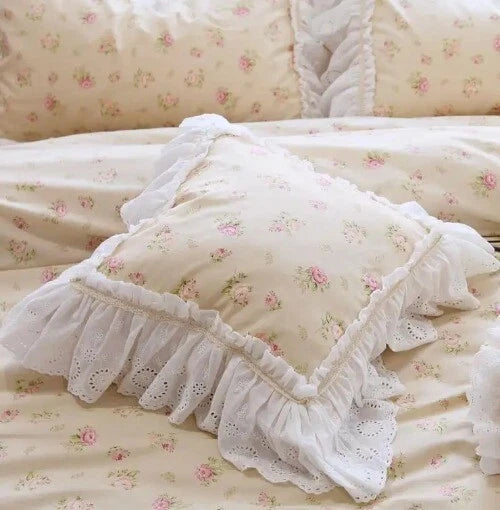 Flower Pattern Square CushionCover for LivingRoom, Flouncing LaceDeco Pillowcase