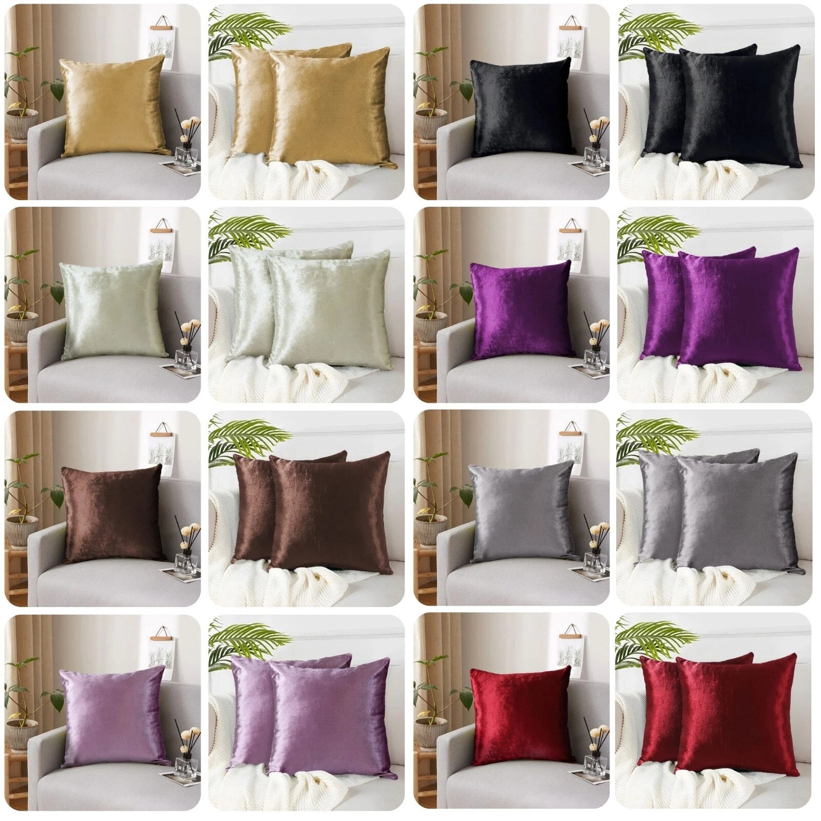 Pack of 4 Plush Velvet Cushion Covers Extra Soft Sofa Throw Pillow Cases 17"x17"