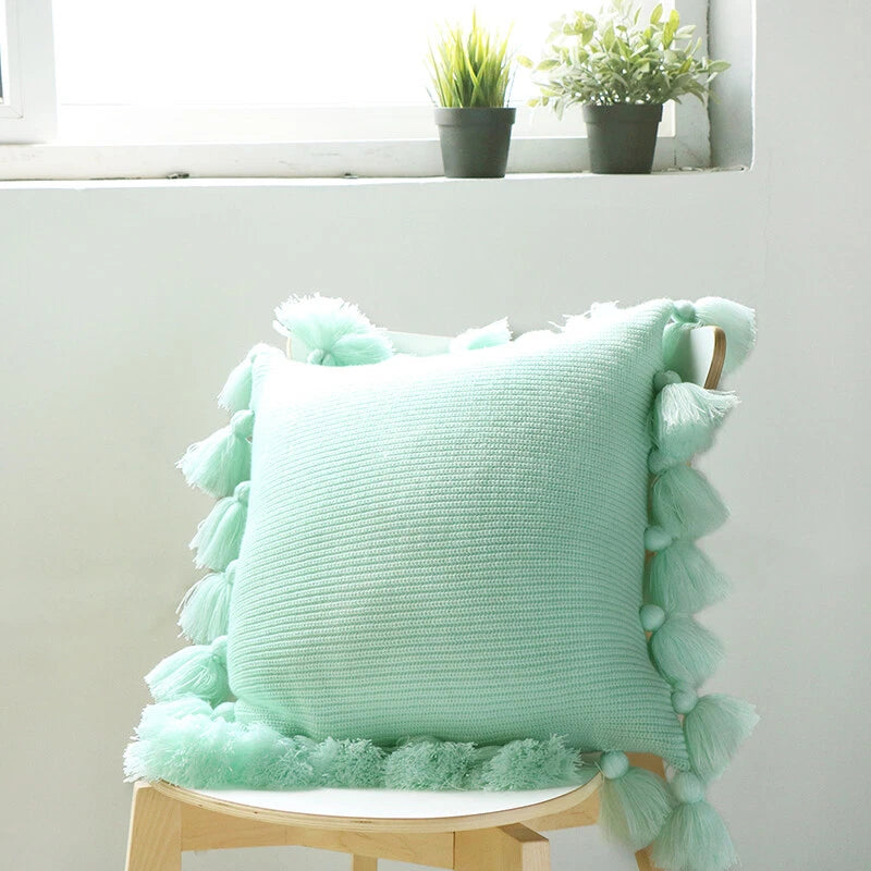 Knitted Pillowcase Sofa Bed Office Throw Waist Cushion Pillows Cover Solid Color