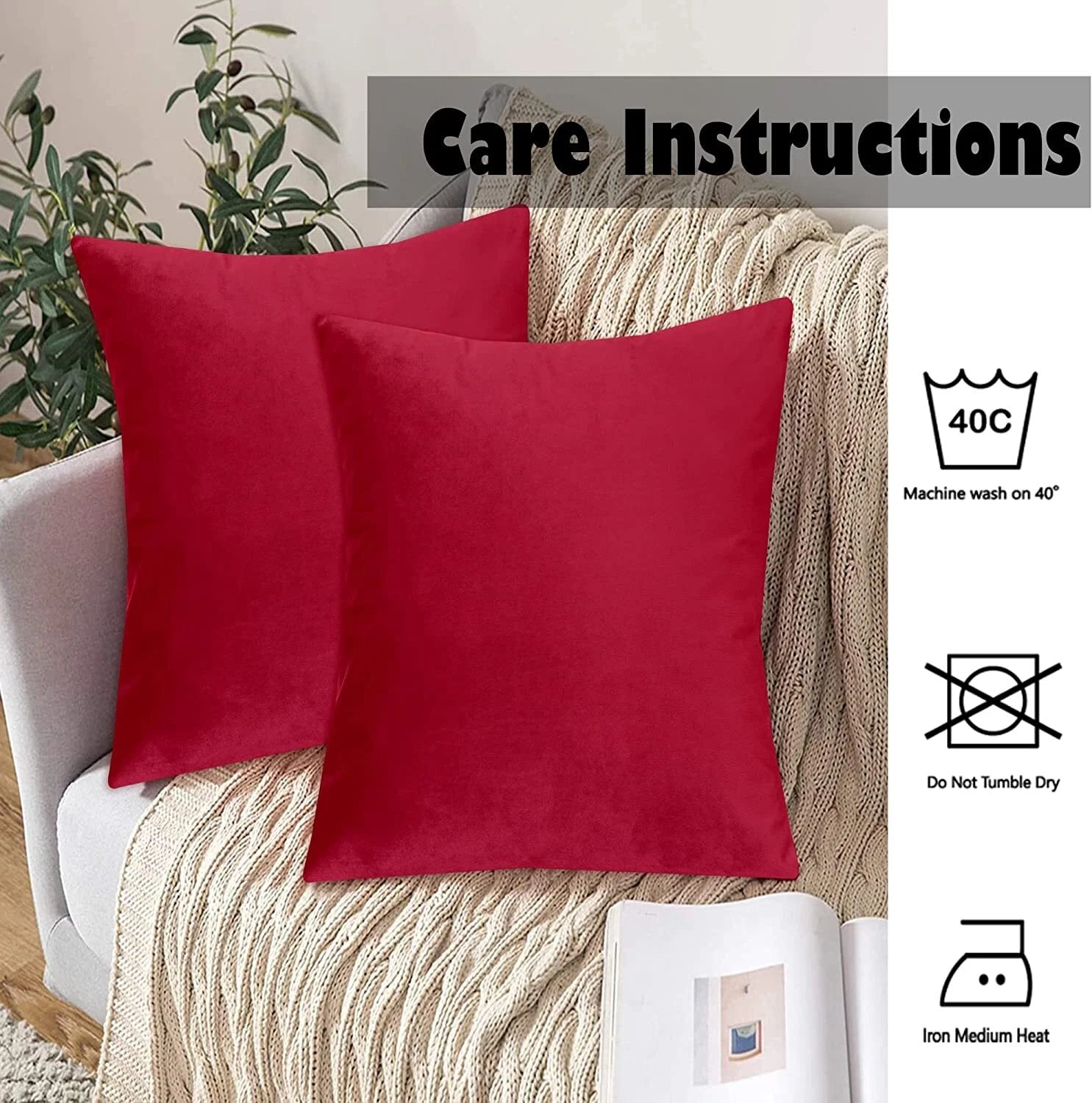 Crushed Cushion Covers or Velvet Cushions 18 x 18 Set of 2 Pair Bed Sofa Pillow