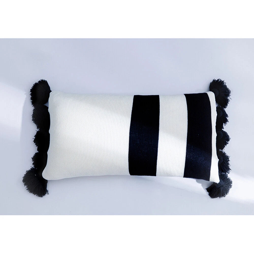 Pom Pom Tassel Cushion Waist Backrest Sofa Bed Pillow Case Office Home Car Decor