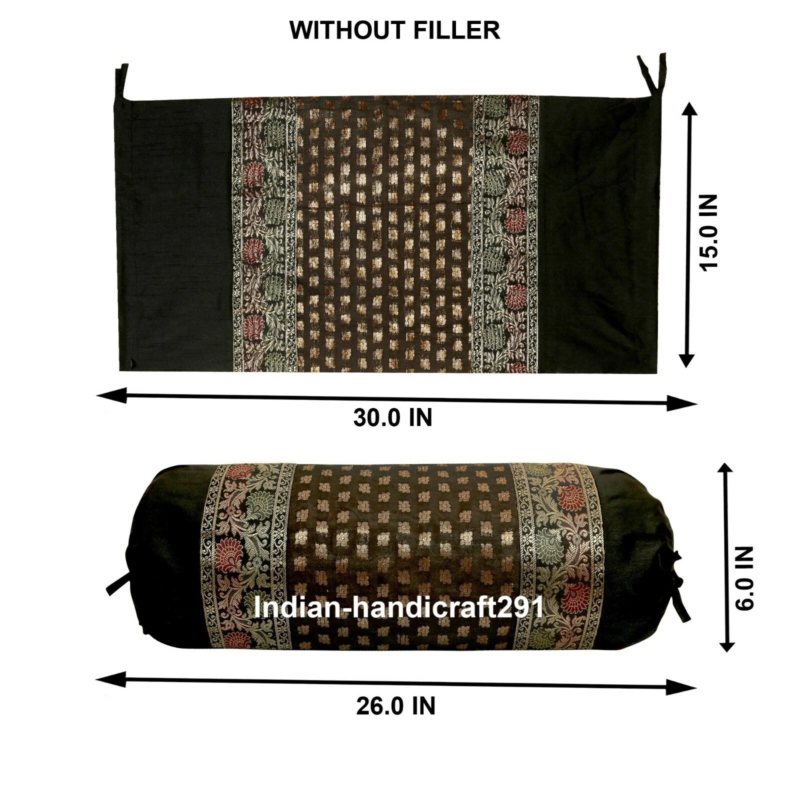 Indien Brocade Silk Round Bed Sofa Neck Bolster Cushion Cover Set Pillowcase