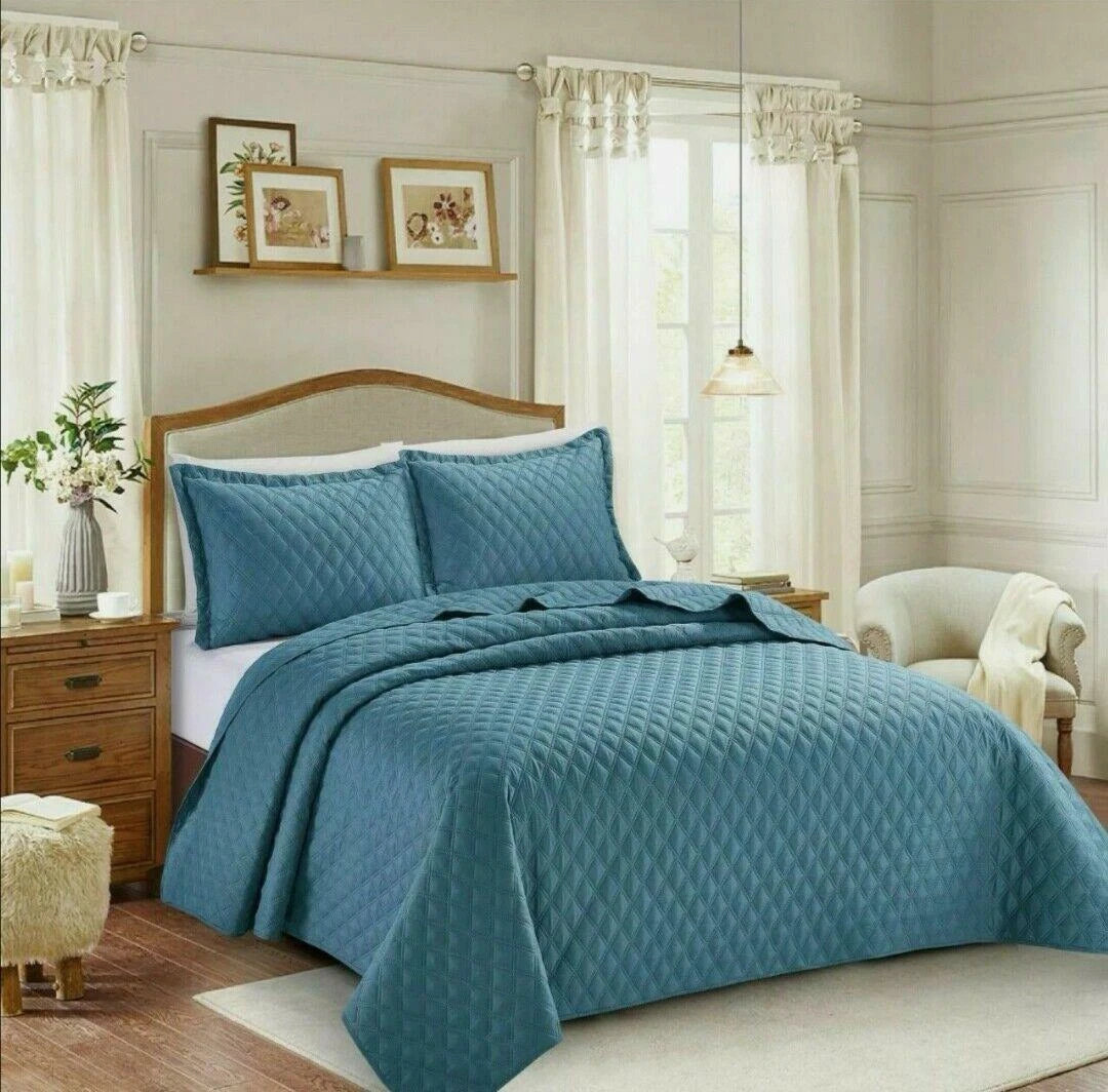 Luxury Embossed Quilted Bedspread Sofa Throw & Pillowcase Double King Bed Set*