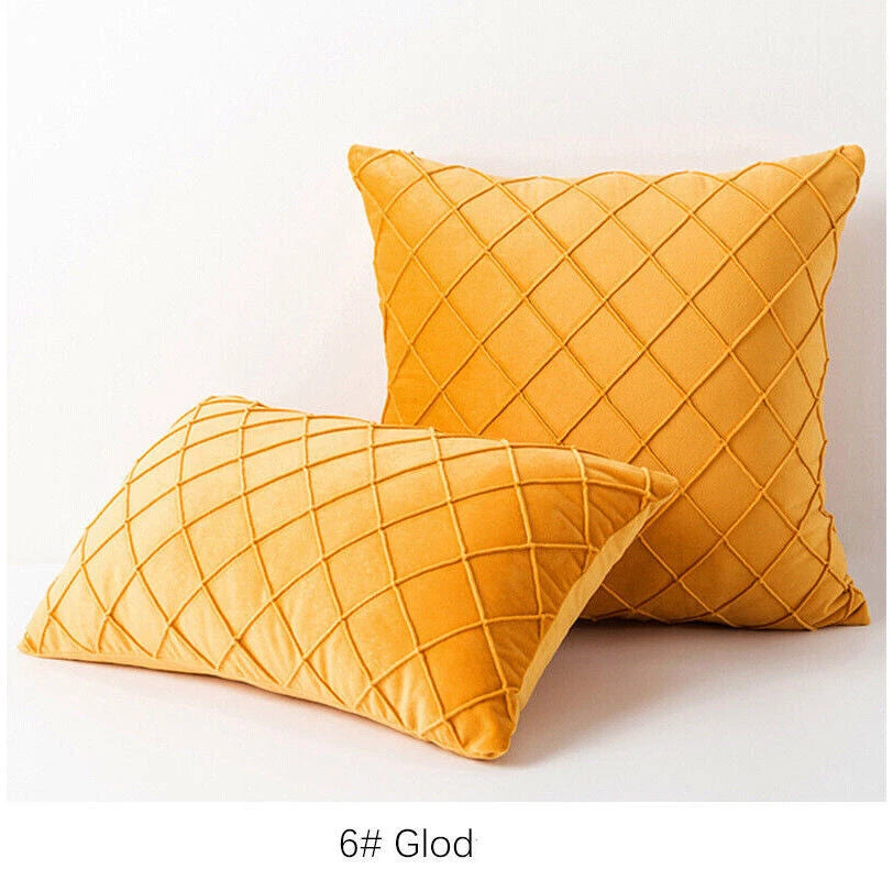 Velvet Check Cushion Cover Soft Pillow Case Sofa Bed Home Decor 18x18in 20x20in