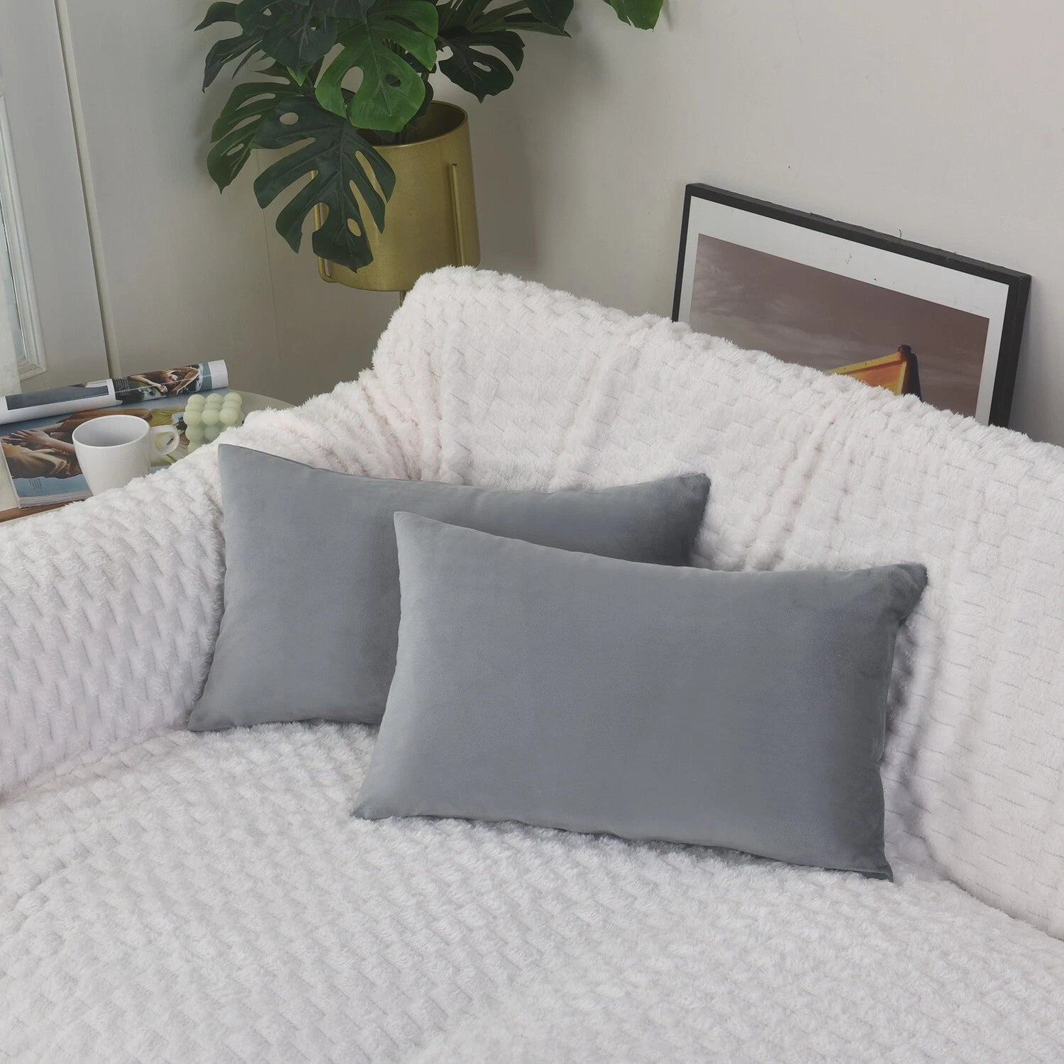 Plain Velvet Cushions Covers 30x51 cm Luxury Soft Velvet Sofa Bed Pillow Cases