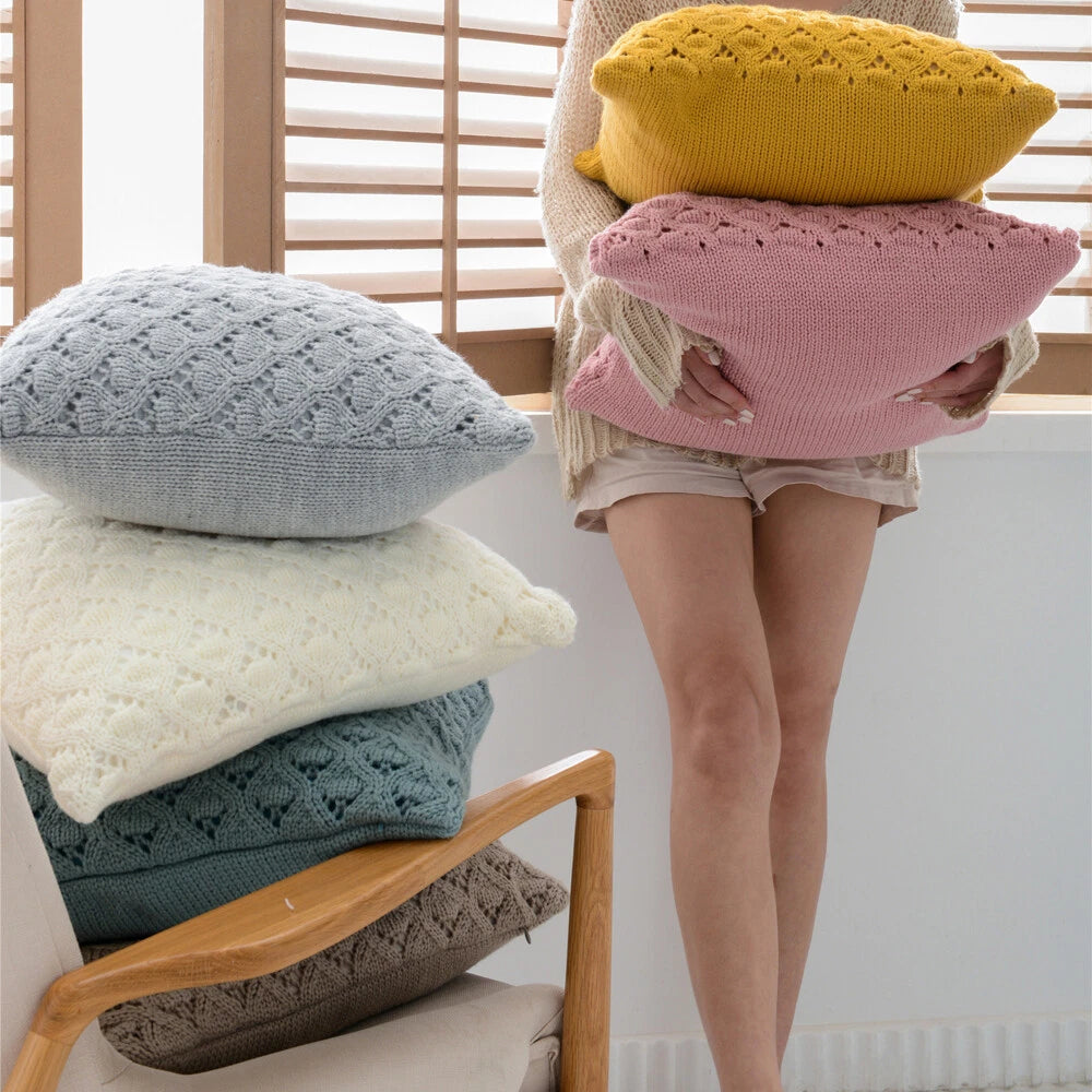 Chunky Knitted Sofa Throw Waist Pillow Case Cushion Covers Square Bedroom Decor