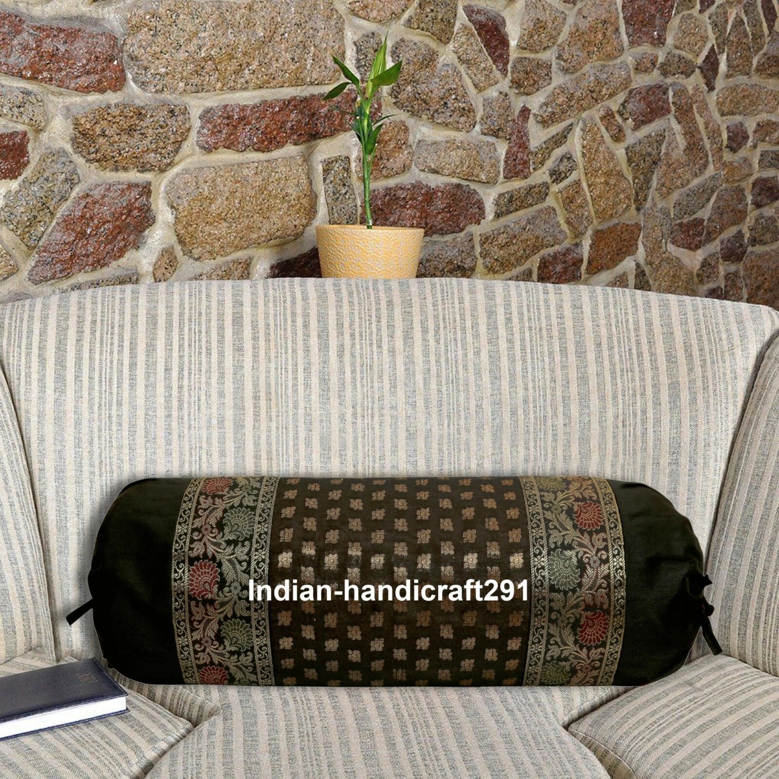 Indien Brocade Silk Round Bed Sofa Neck Bolster Cushion Cover Set Pillowcase