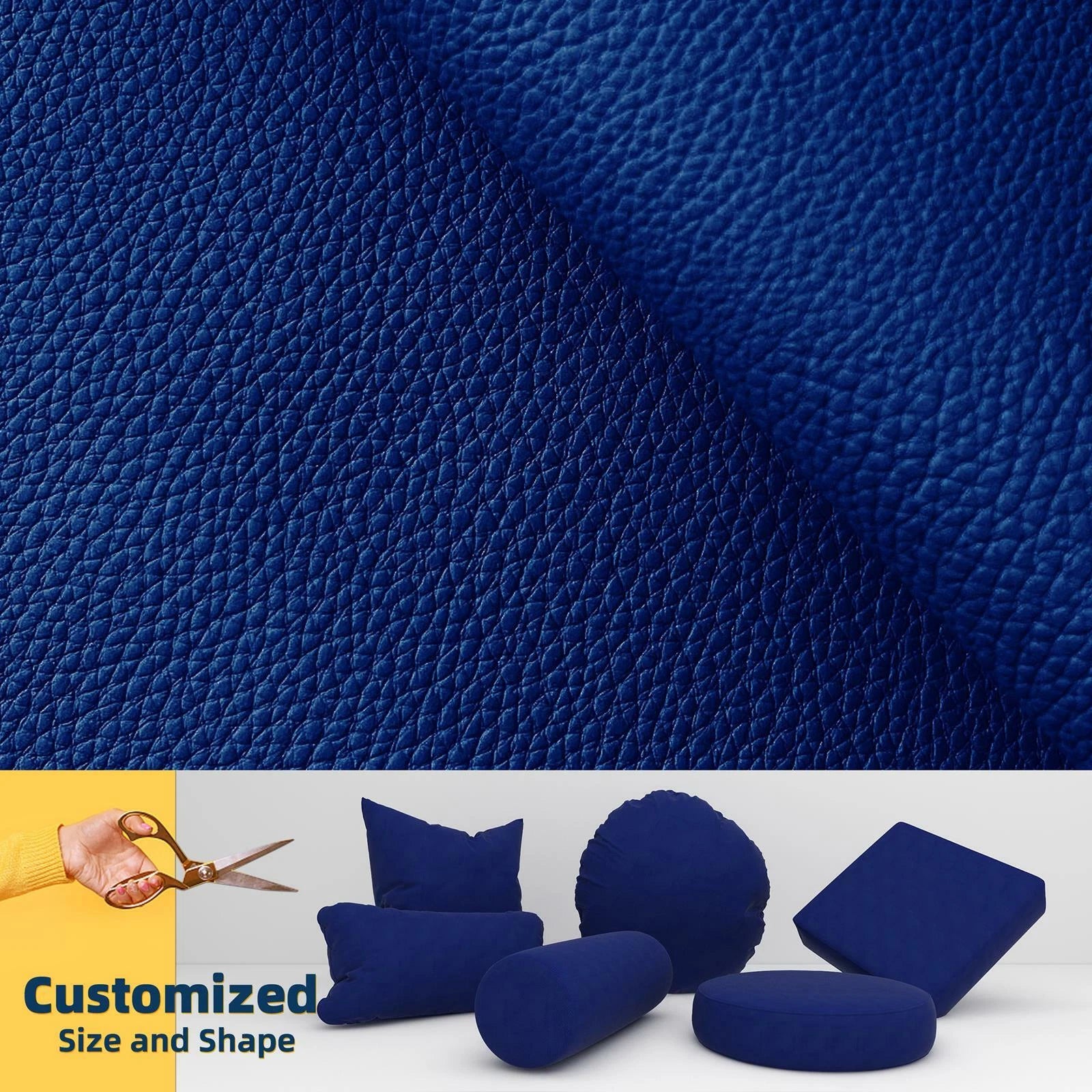 Pb016 Cushion Cover*Deep Blue*Faux Leather synthetic Litchi Skin Box Sofa Seat