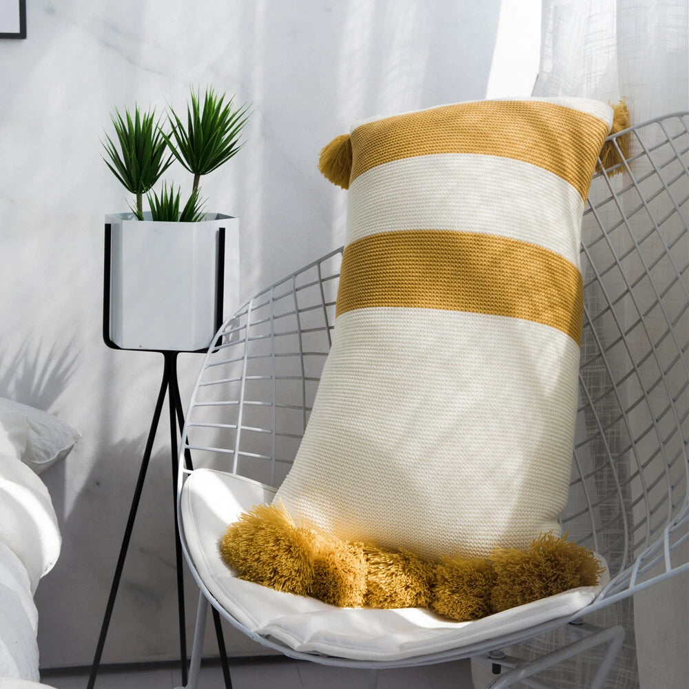 Knitted With Tassel Throw Pillowcase Sofa Office Bed Waist Cushion Pillow Cover