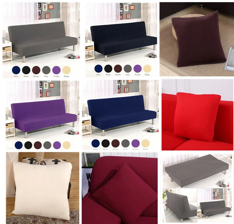 Armless Sofa Cover Stretch Slipcover Furniture Protector Slipcover + Pillowcase