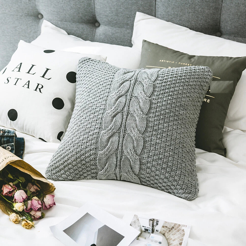 Knitted Pillow Case Throw Waist Cushion Cover Home Office Sofa Bed Decor 45*45cm