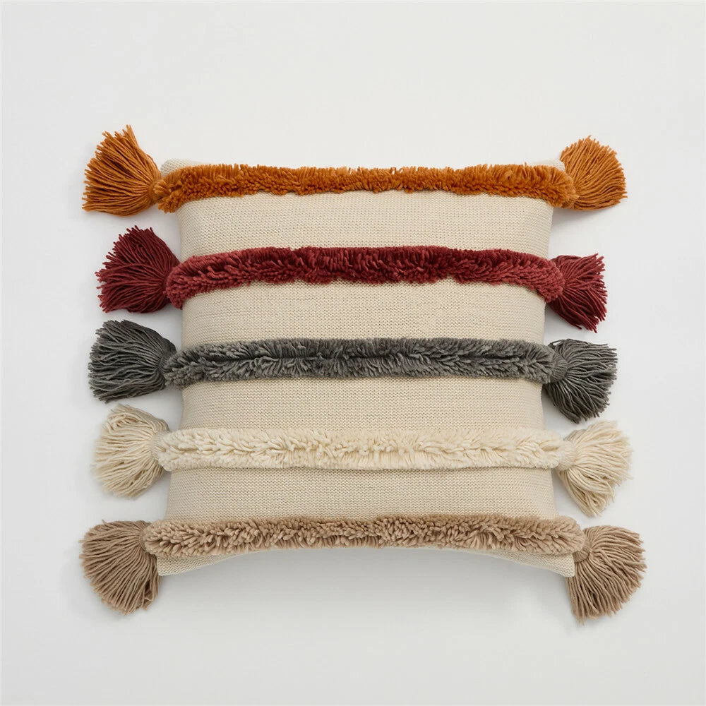 Knitted Pillowcase Throw Waist Cushion Cover Tassel Pillow Case Sofa Bed 45*45cm