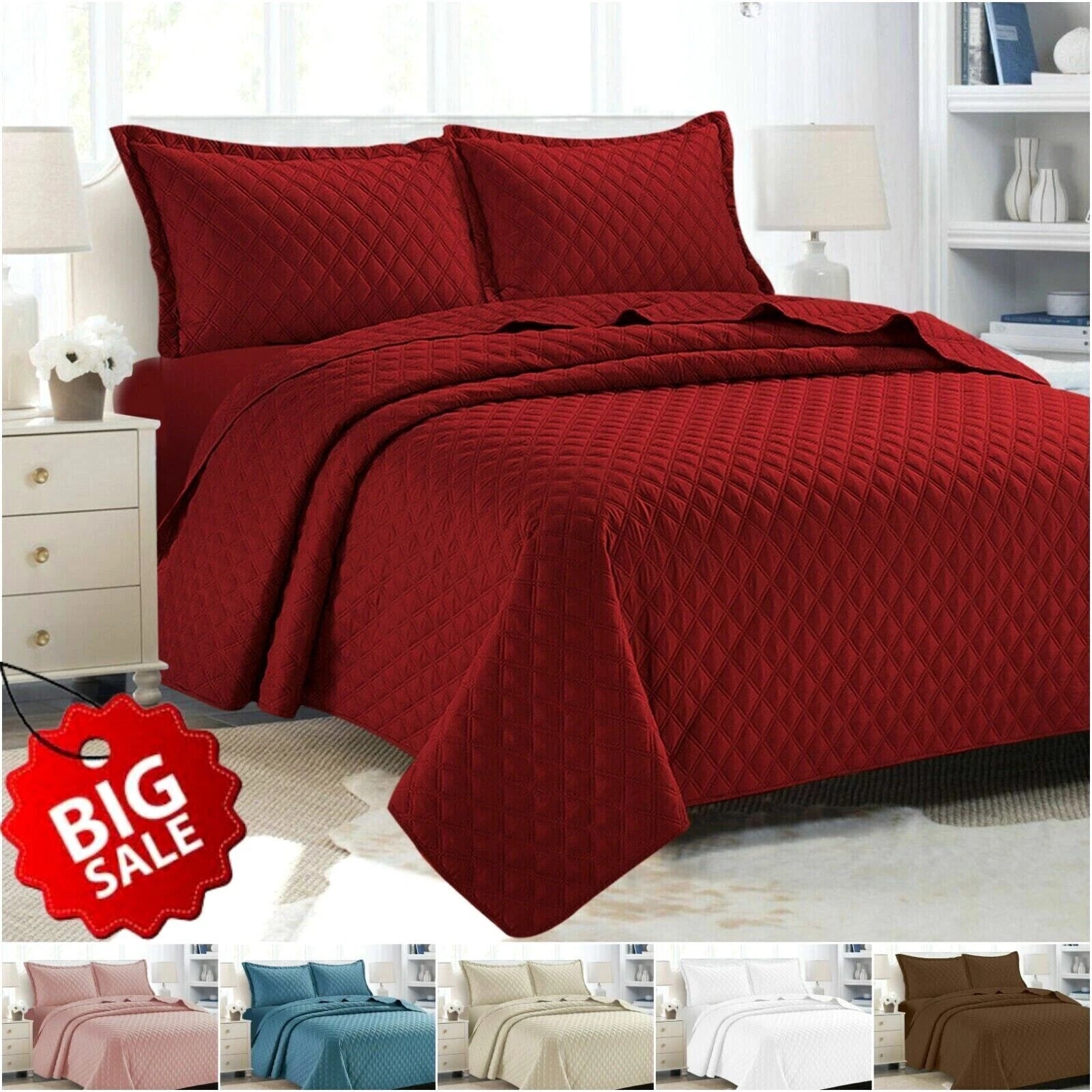 Luxury Embossed Quilted Bedspread Sofa Throw & Pillowcase Double King Bed Set*