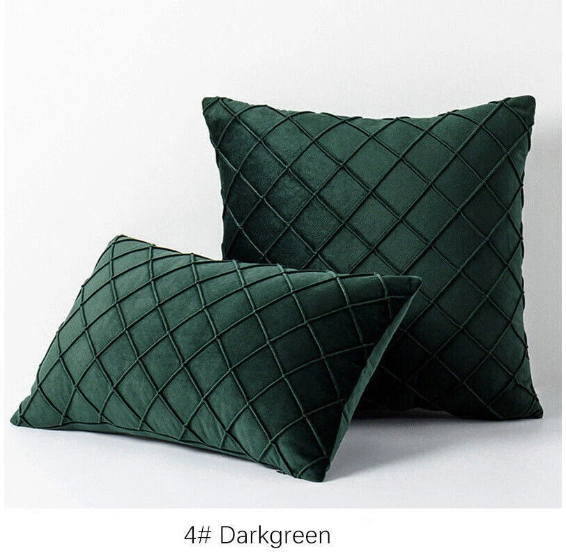 Velvet Check Cushion Cover Soft Pillow Case Sofa Bed Home Decor 18x18in 20x20in