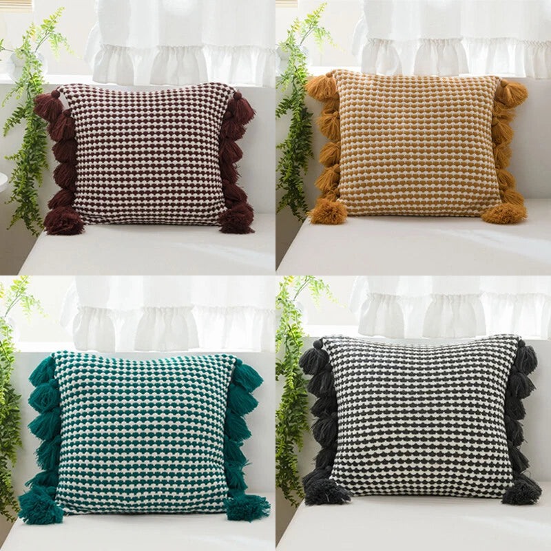 Knitted Tassel Thread Throw Cushion Cover Sofa Bed Office Pillowcase Pillow Case