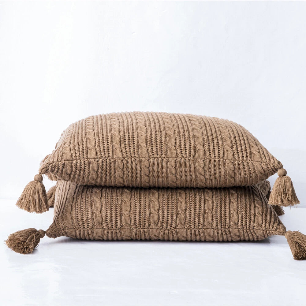 Knitted Pillow Case Tassel Pom Pom Waist Throw Sofa Bed Cushion Cover Pillows