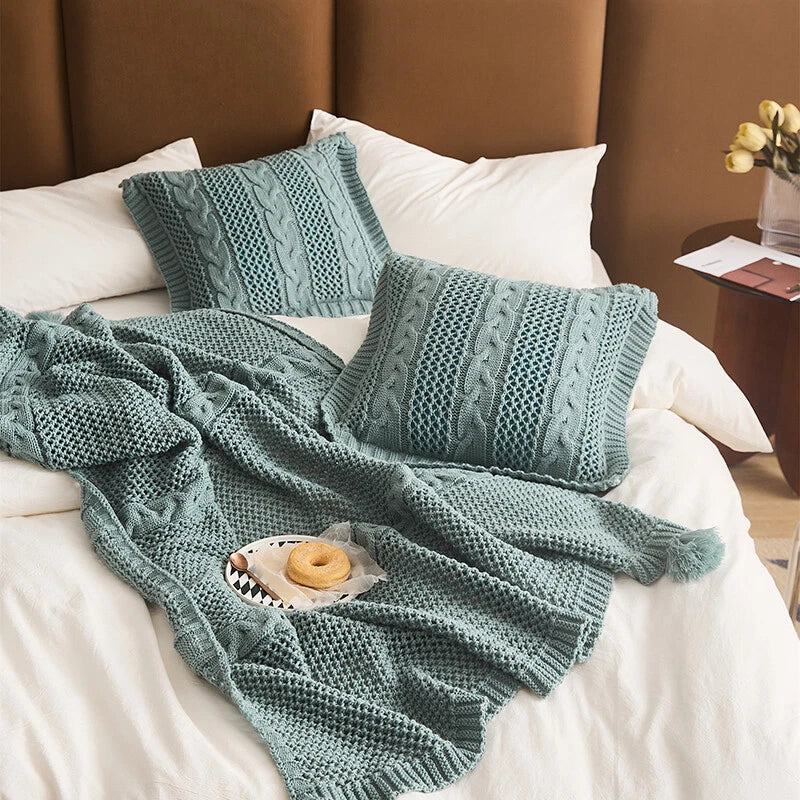 Square Knitted Pillowcase Sofa Bed Throw Waist Cushion Cover Office Pillow Case