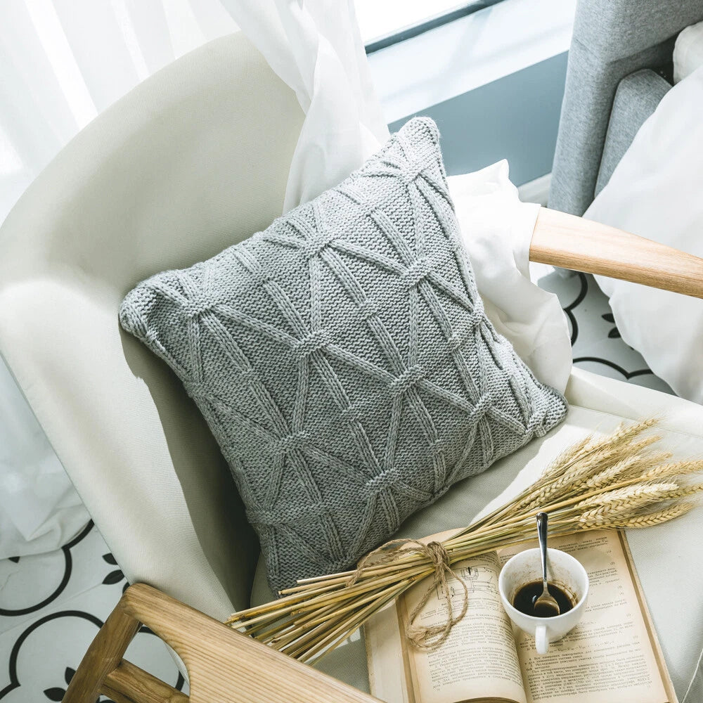 1PC Gray Knitted Sofa Bed Pillowcase Cover Waist Throw Cushions Cover Home Decor