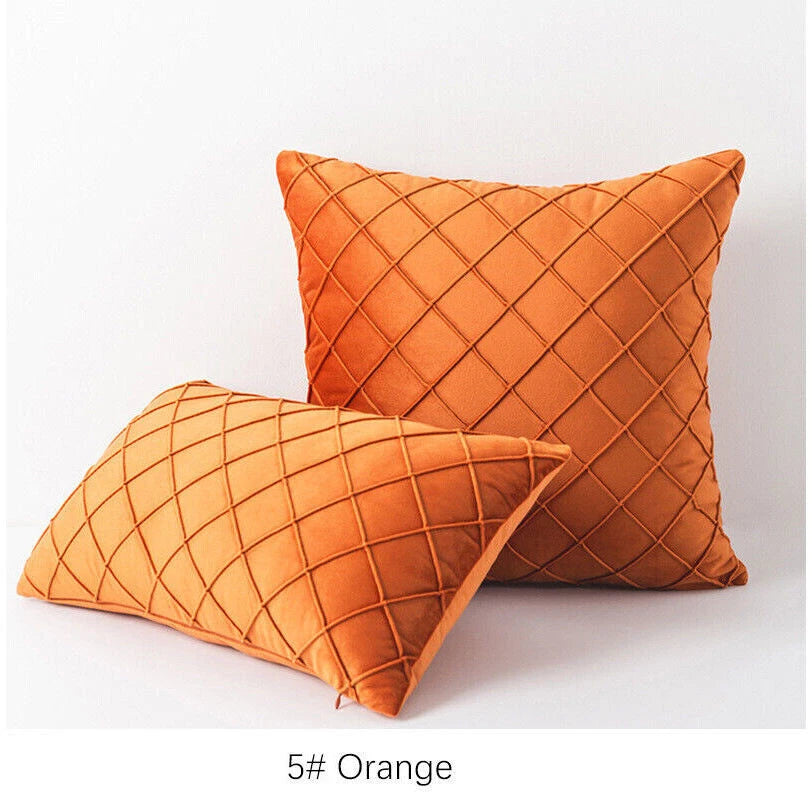 Velvet Check Cushion Cover Soft Pillow Case Sofa Bed Home Decor 18x18in 20x20in