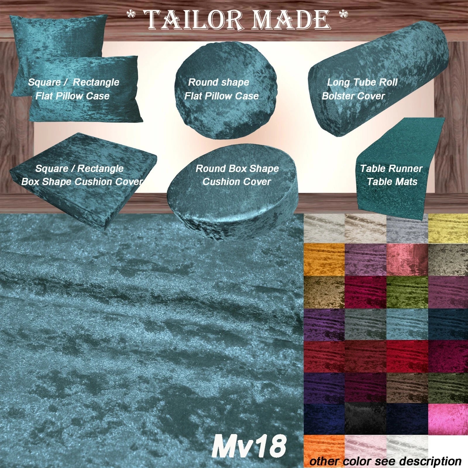 Mv18 Dark Teal Crushed Velvet Sofa Seat Patio Bench Cushion Bolster Cover/Runner