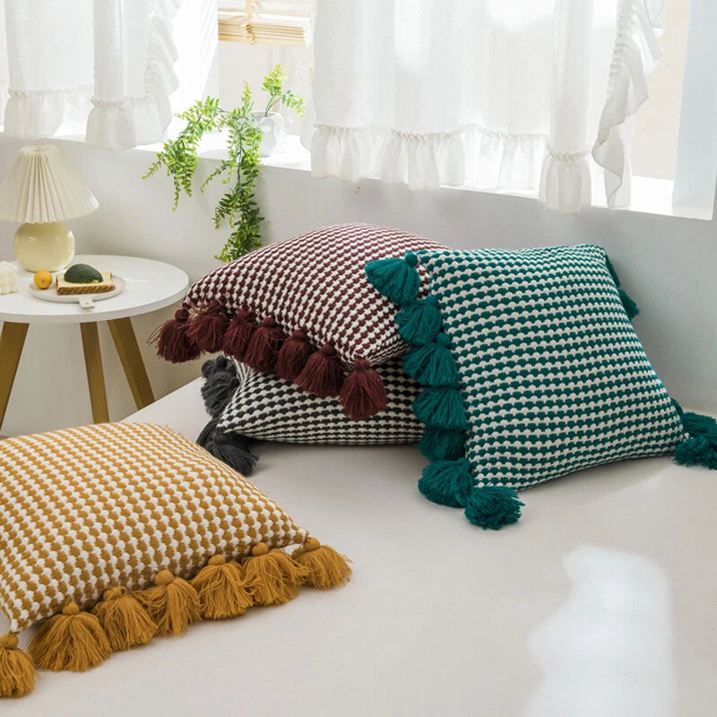 Knitted Tassel Thread Throw Cushion Cover Sofa Bed Office Pillowcase Pillow Case