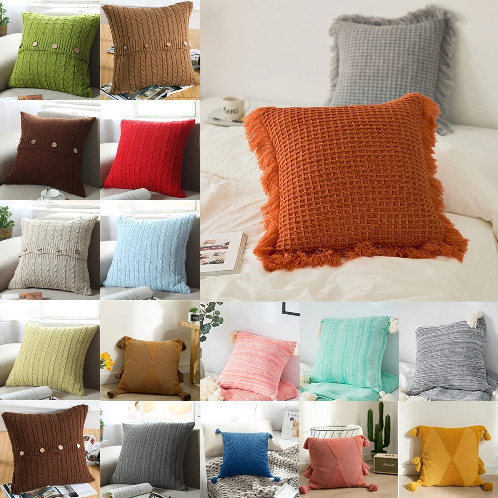 Tassel Cushion Cover Knitted Pillow Covers Pillowcase Sofa Throw Bed Home Decor
