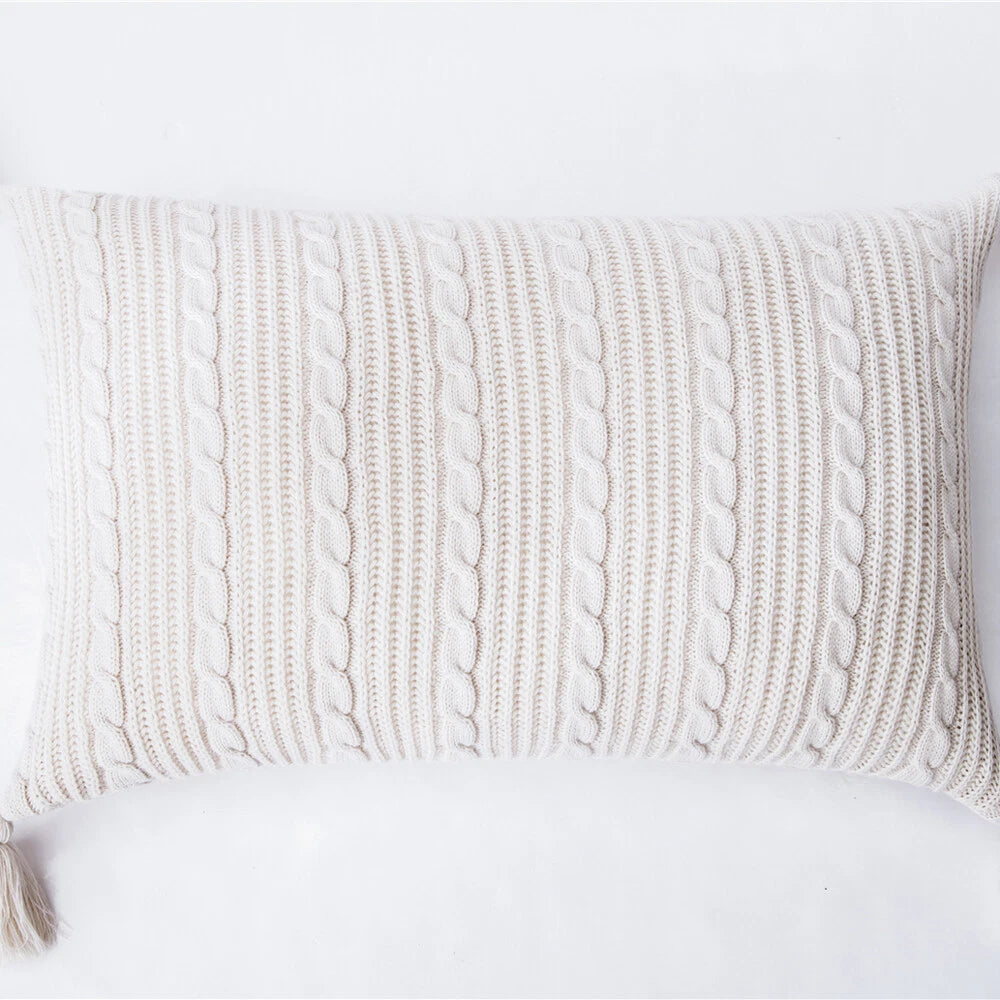 Knitted Pillow Case Tassel Pom Pom Waist Throw Sofa Bed Cushion Cover Pillows