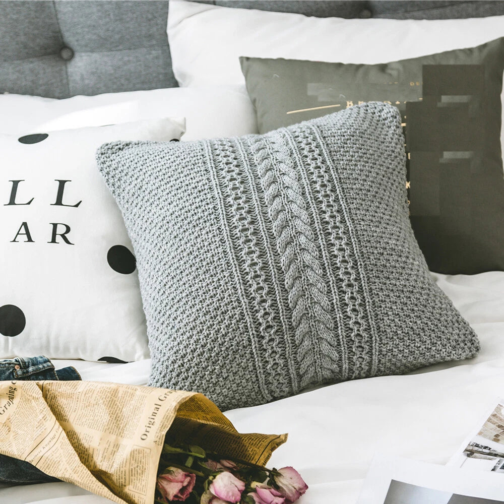 Knitted Pillow Case Throw Waist Cushion Cover Home Office Sofa Bed Decor 45*45cm
