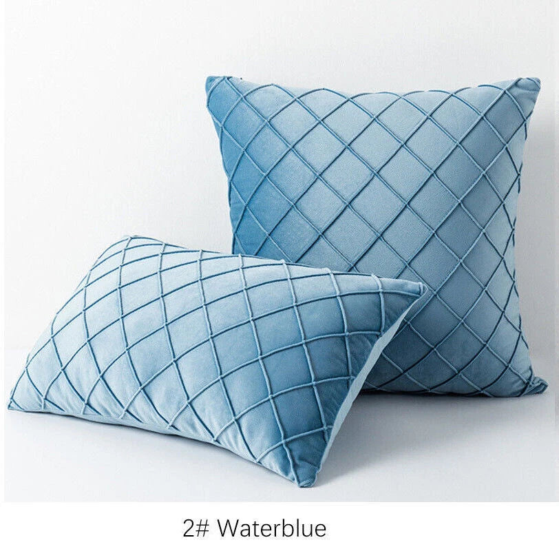 Velvet Check Cushion Cover Soft Pillow Case Sofa Bed Home Decor 18x18in 20x20in