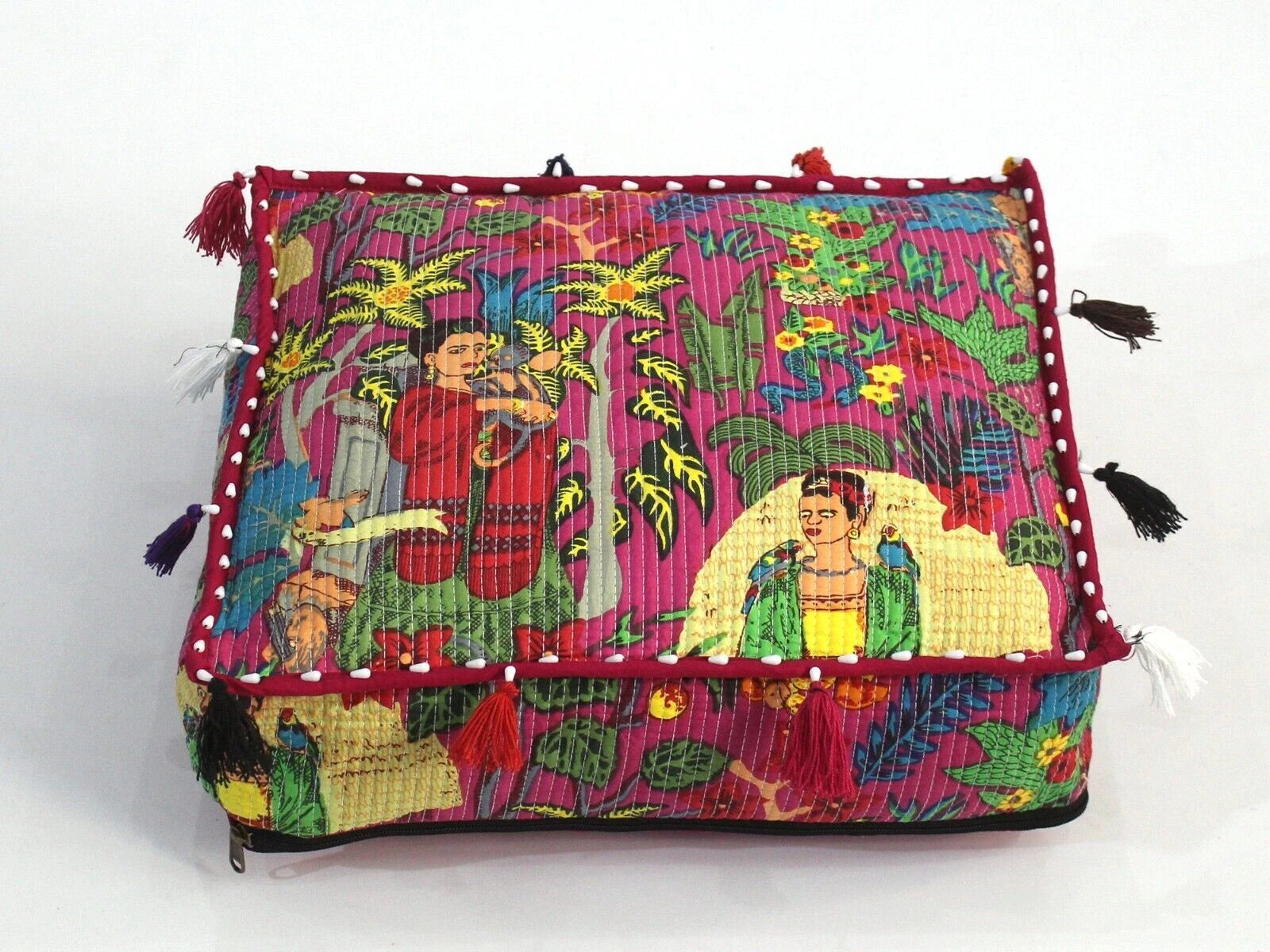 Indian Quilted Cotton Floor Cushion Cover, Sofa Pillow Cases, Box Cushion Cover