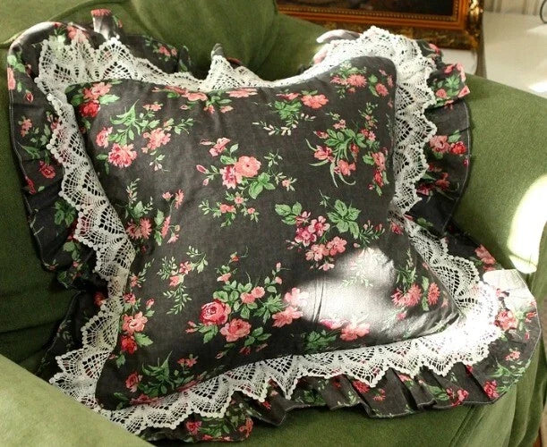 Flower Pattern Square CushionCover for LivingRoom, Flouncing LaceDeco Pillowcase
