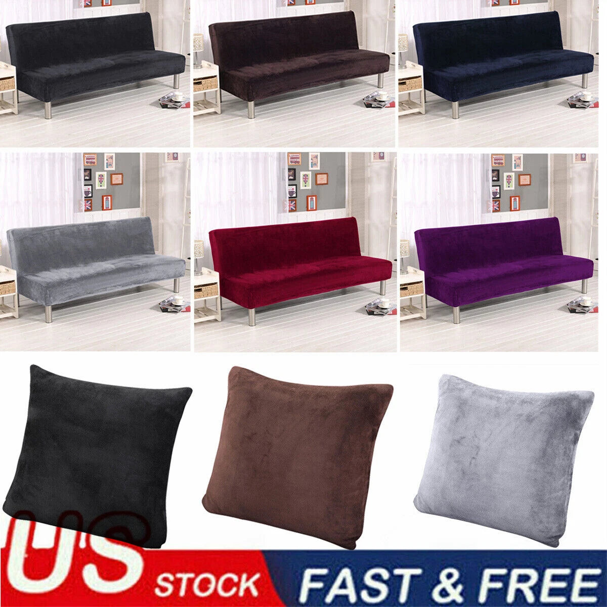 Armless Sofa Bed Cover Futon Full Size Thicker Plush Sofa Slipcover New