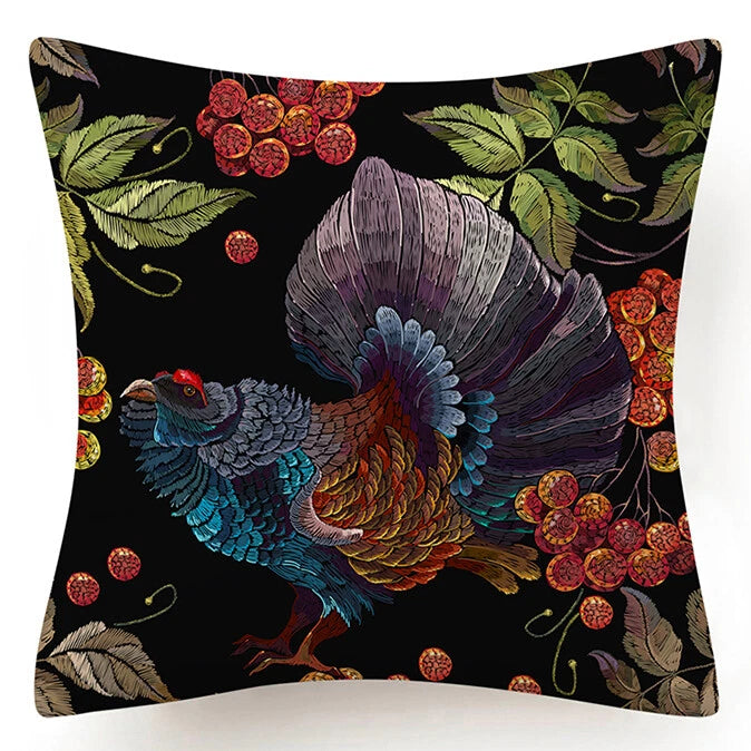 PILLOW COVER Blue Black Peacock Flower Double Sided Sofa Bed Cushion Case 18x18"