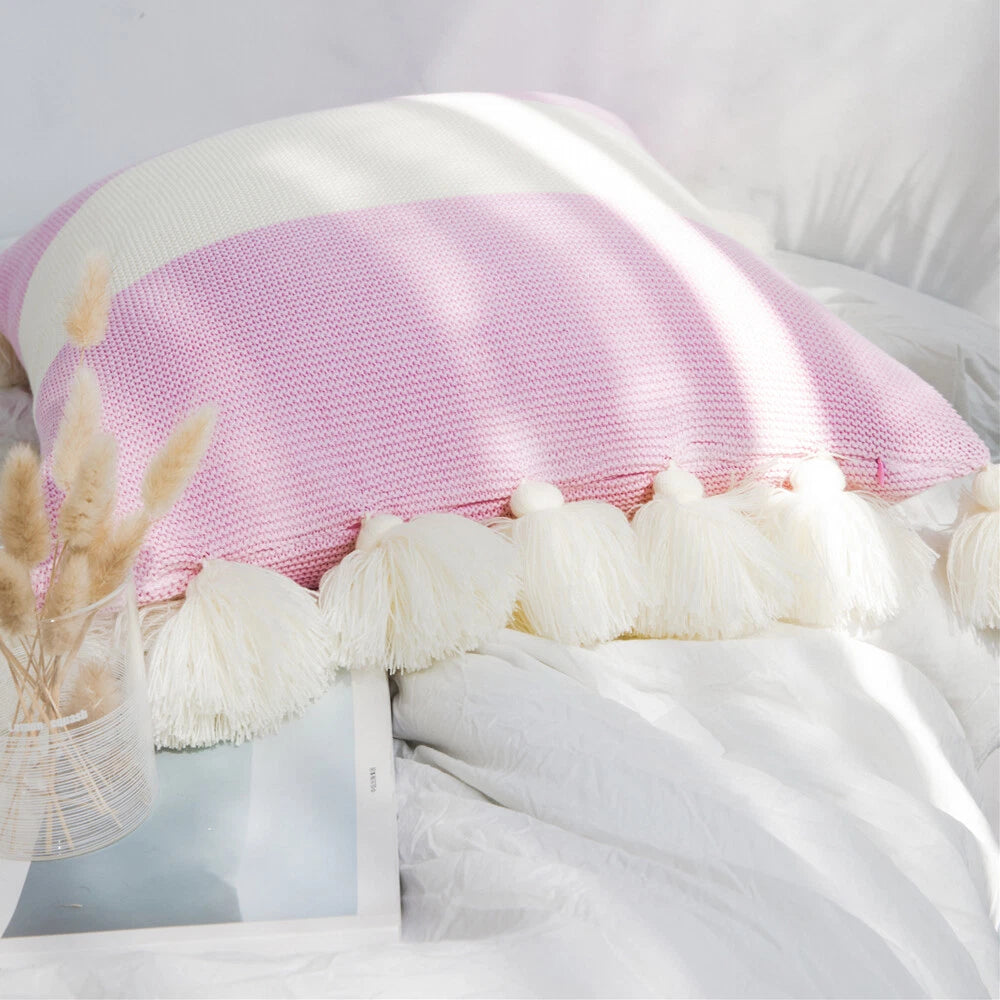Sofa Knitted Tassel Throw Pillowcase Office Bed Waist Cushion Pillow Cover Decor