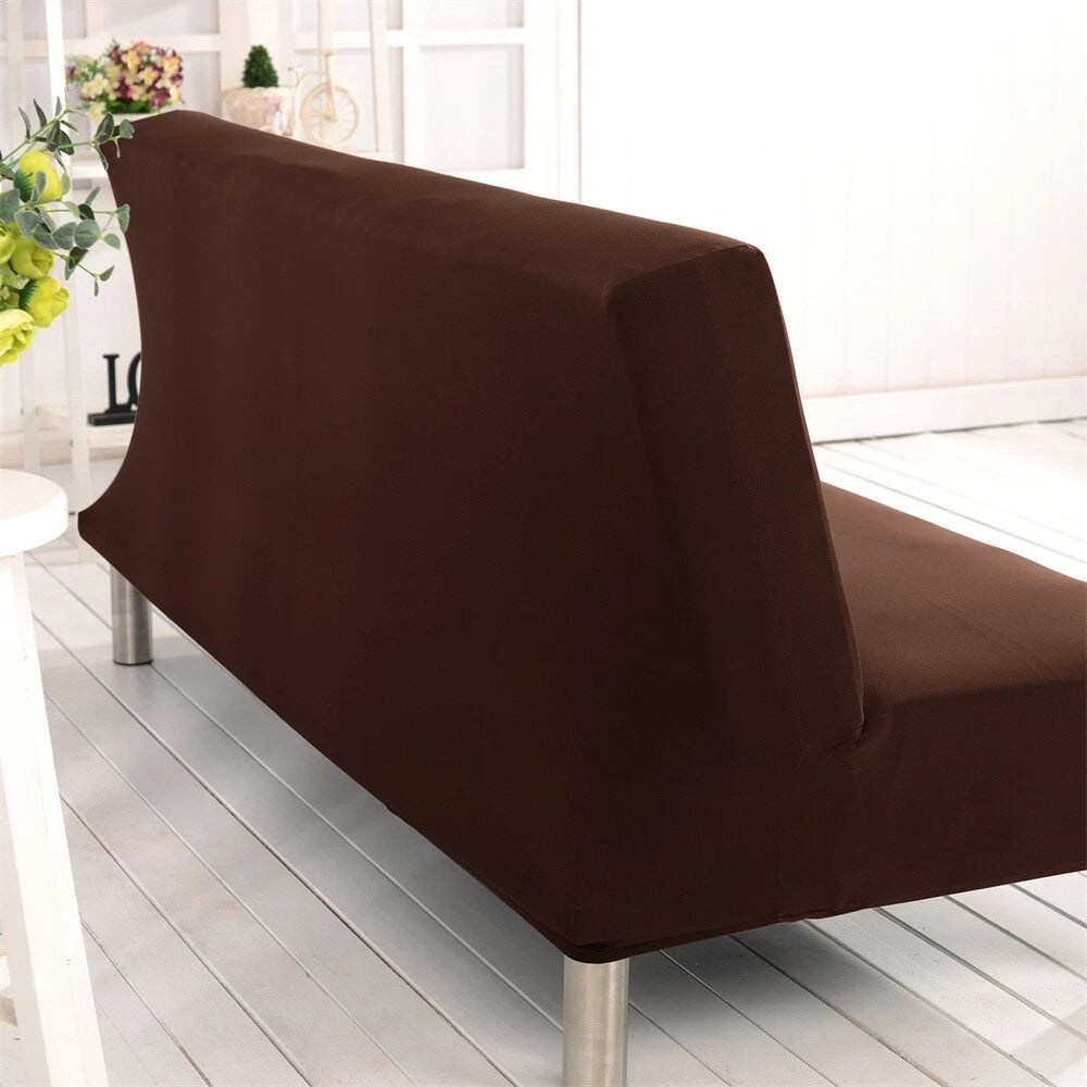 Armless Sofa Bed Cover Stretch Slipcover Solid Protector Spandex Plush Trim