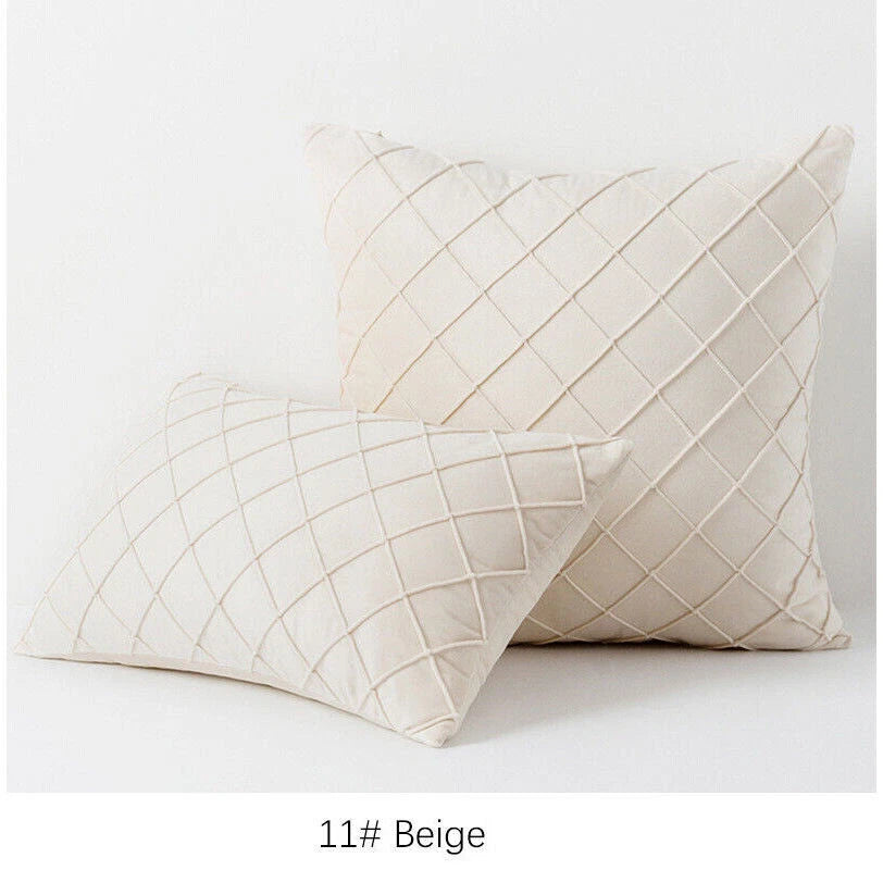 Velvet Check Cushion Cover Soft Pillow Case Sofa Bed Home Decor 18x18in 20x20in