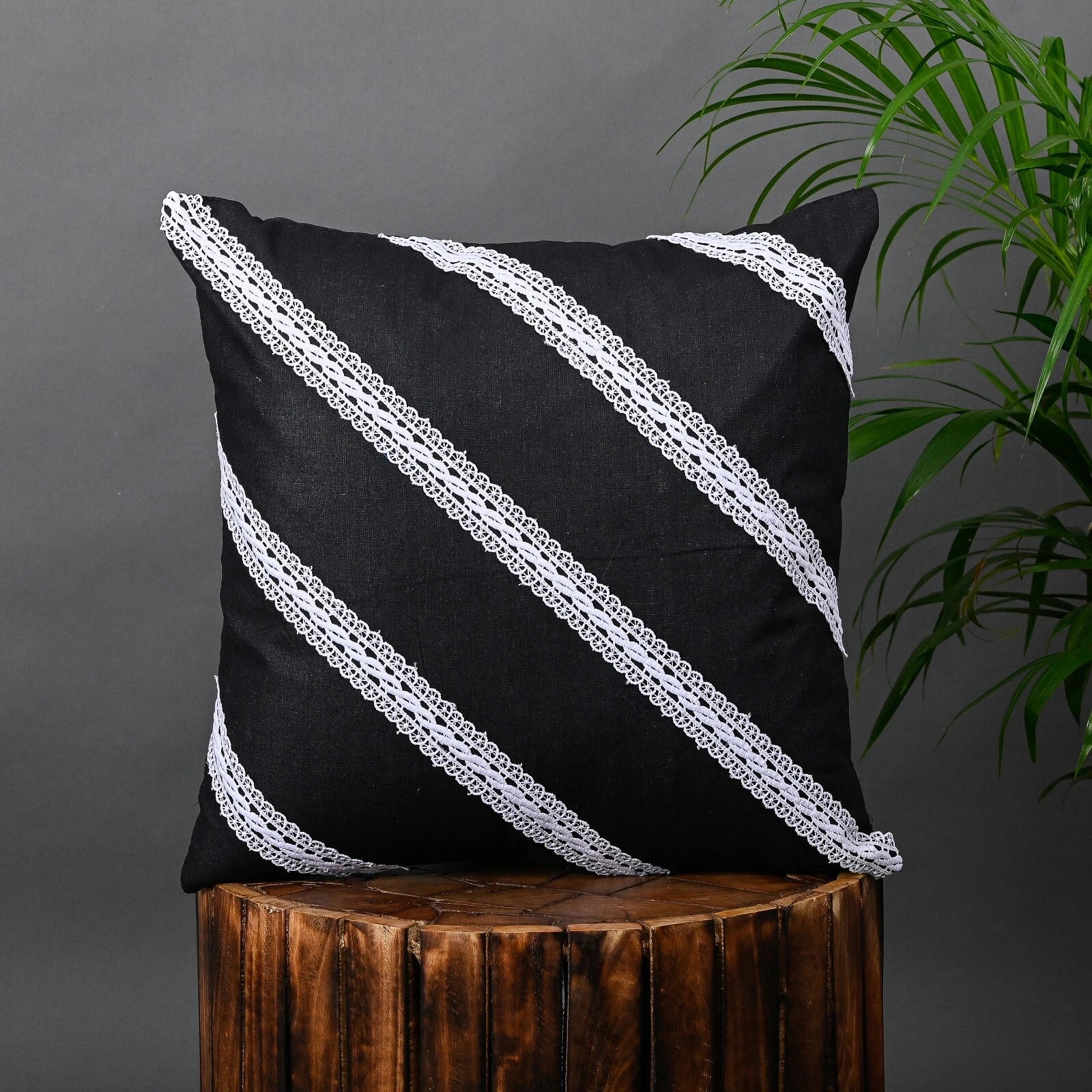 Home Decorative Cotton Cushion Cover Throw Pillowcase Sofa Decor Diagonal Lace