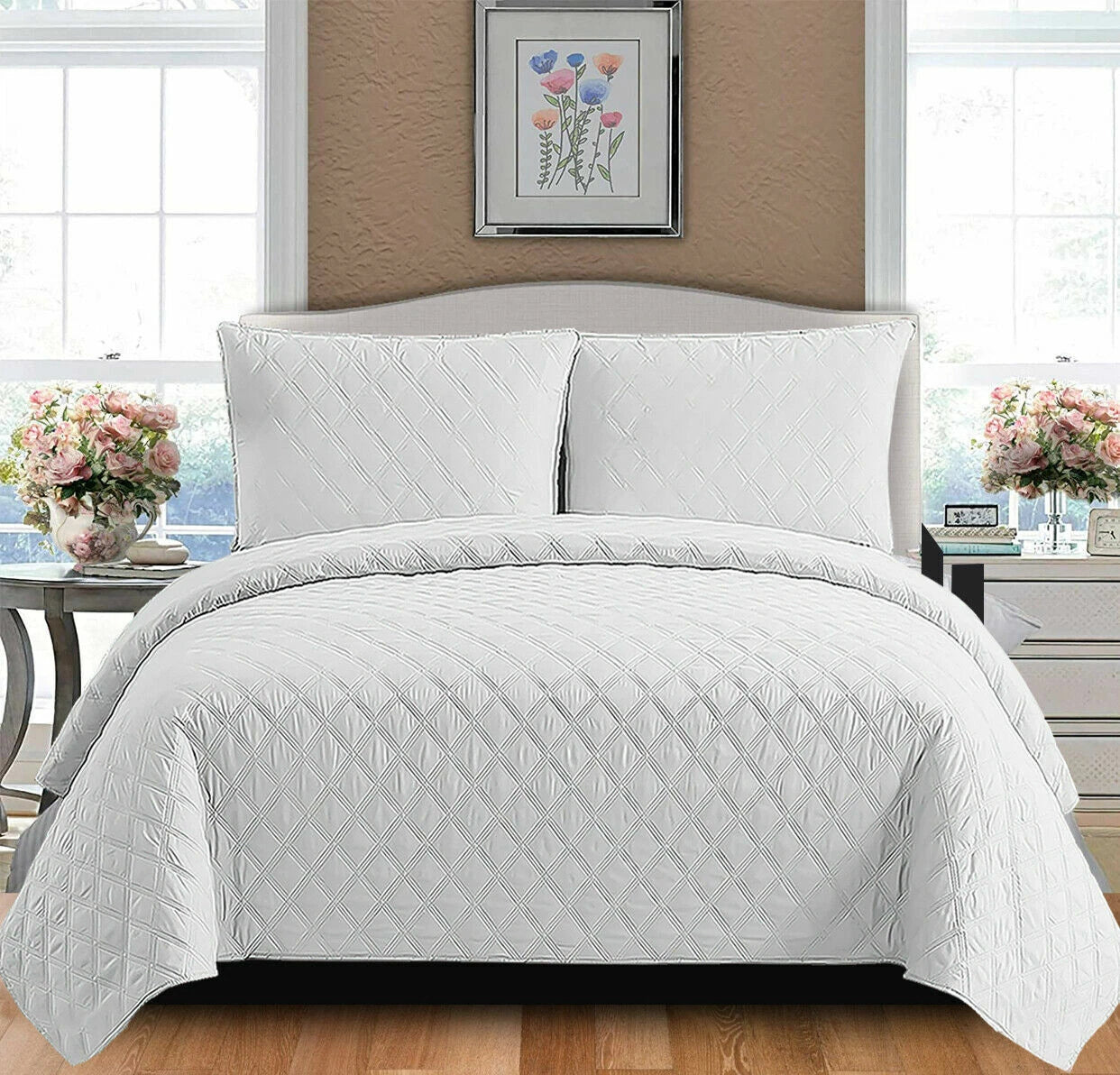 Luxury Embossed Quilted Bedspread Sofa Throw & Pillowcase Double King Bed Set*