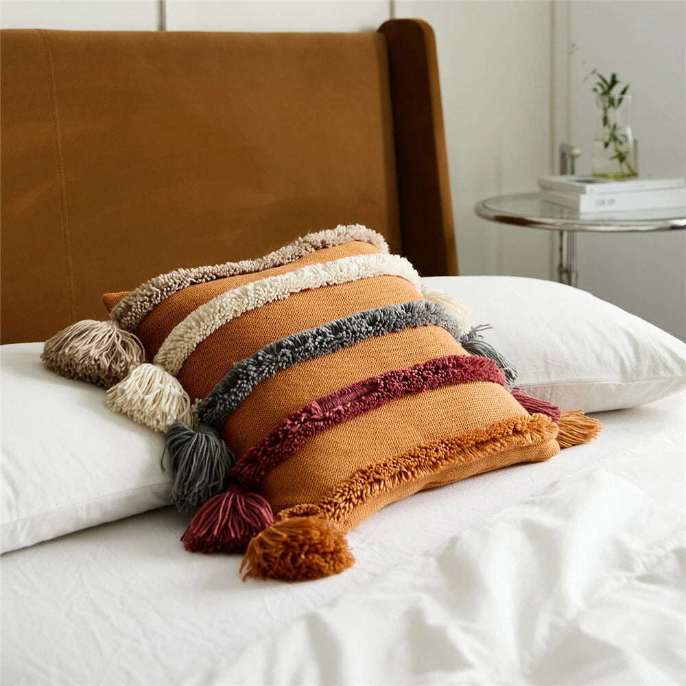 Tassel Cuhsion Cover Knitted Pillowcase Sofa Home Bead Throw Pillows Covers Gift