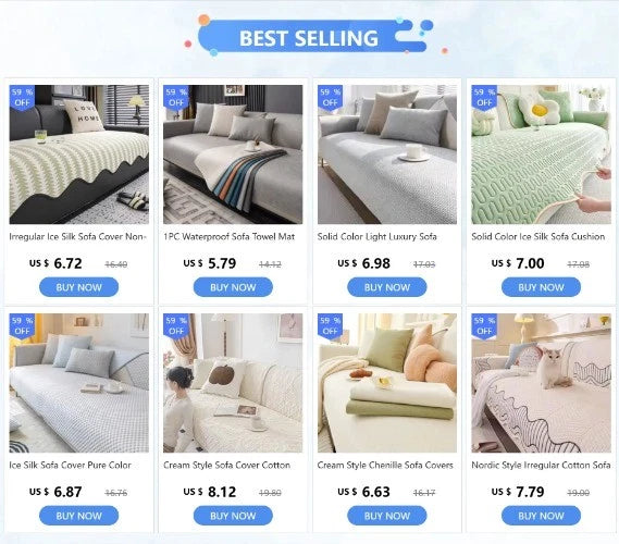 Ice Silk Sofa Seat Cover Nordic Style Universal Sofa Slipcovers for Living Room